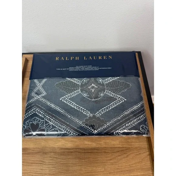 Ralph Lauren Home Francois Full Queen Duvet Cover Navy Blue 100% Cotton New - Picture 3 of 10